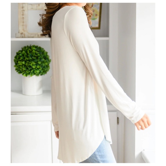 16 It's That Simple Solid V Neck Long Sleeve Tee in Light Taupe - Picture 3 of 5